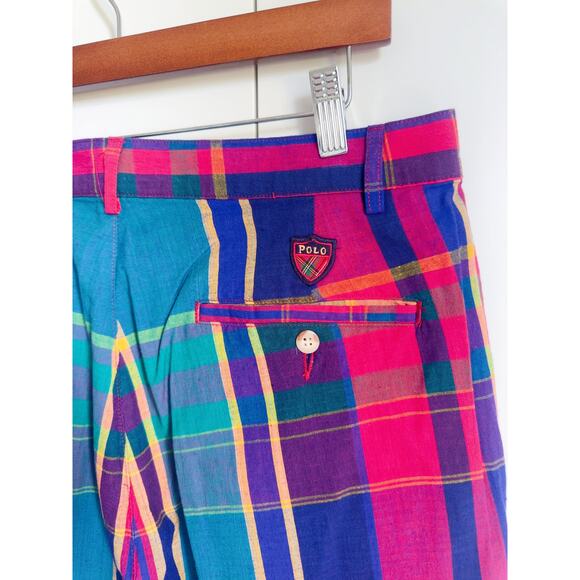 Vintage Polo Ralph Lauren Madras Plaid Golf Pants W32 Ivy League prep Made USA - Picture 5 of 10